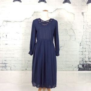 Handmade Chiffon Embroidered Navy Blue Swing Dress